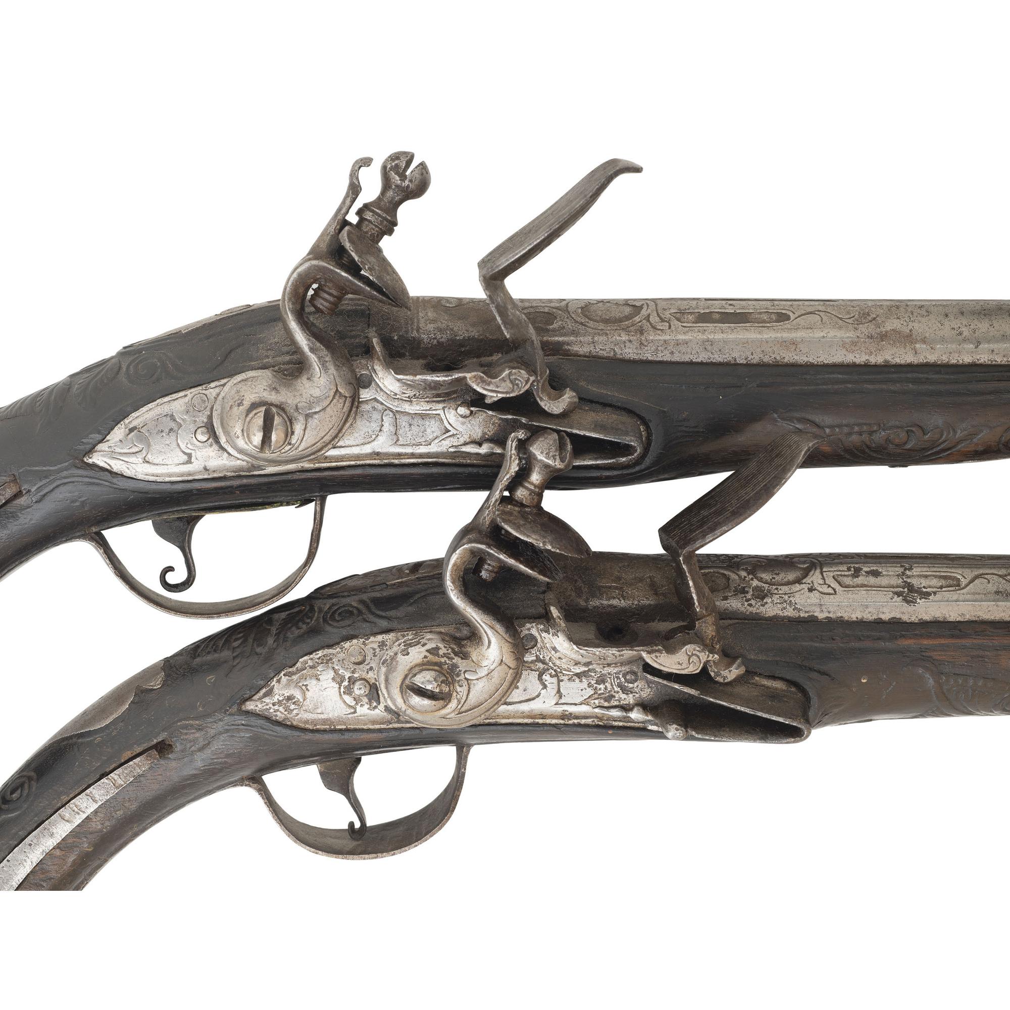 Pair of 19th Century Middle Eastern Flintlock Holster Pistols