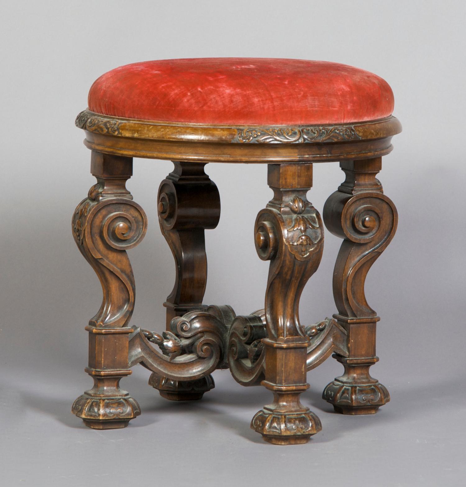A Renaissance Revival Stool, Height 19 x diameter 18 inches.