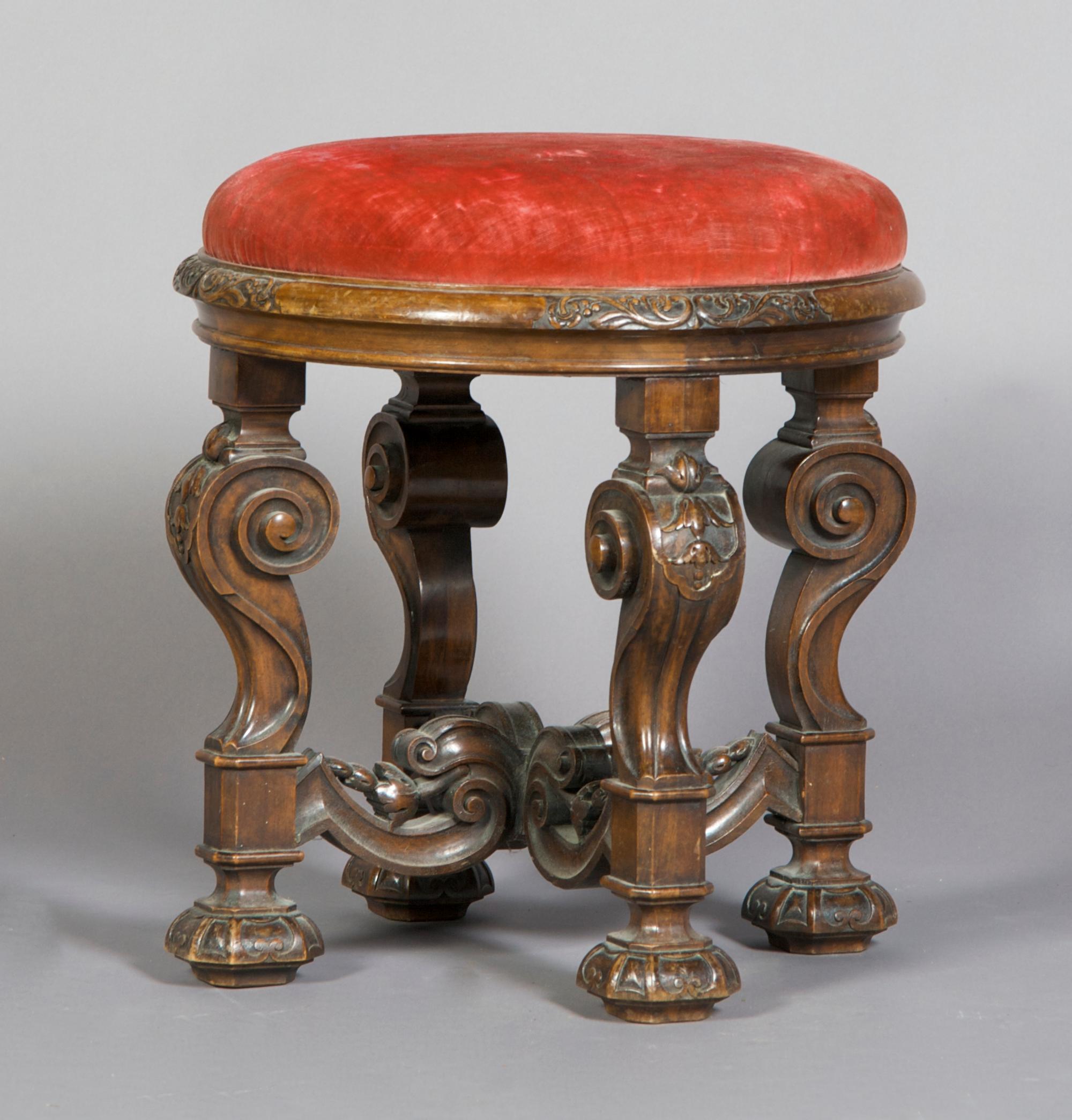 A Renaissance Revival Stool, Height 19 x diameter 18 inches.