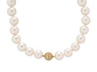 GRADUATED CULTURED PEARL AND DIAMOND NECKLACE