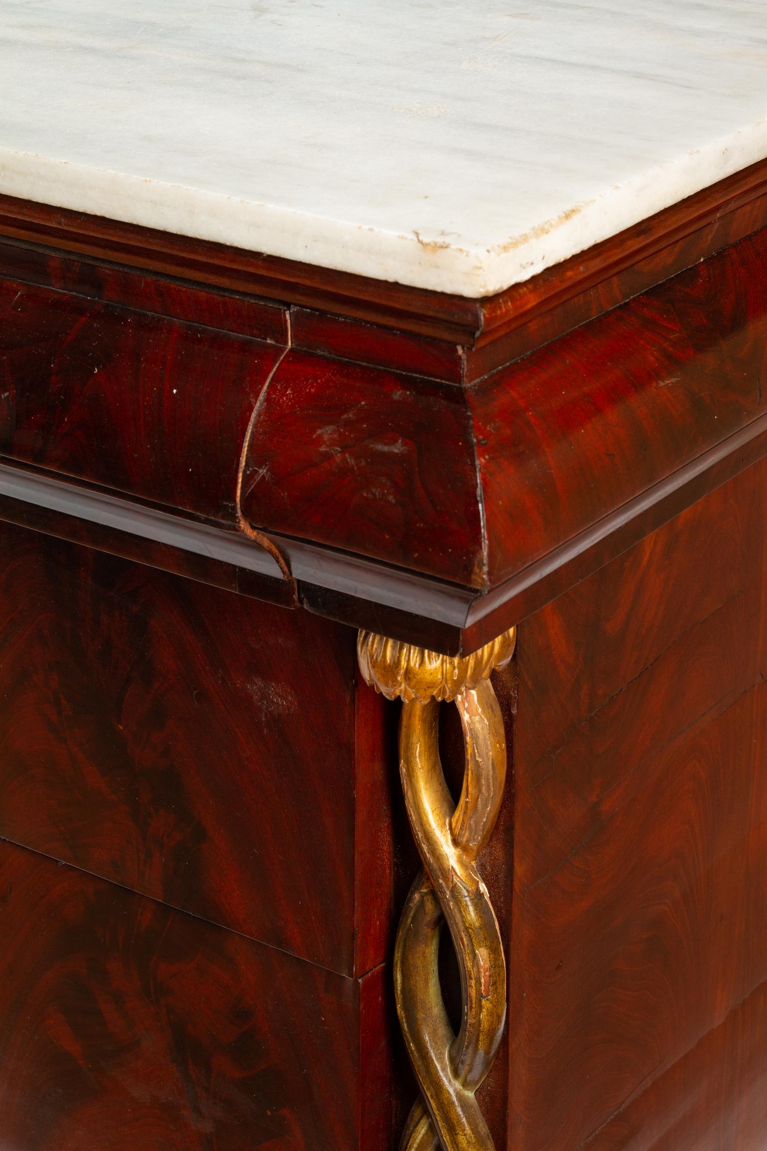 An Italian Parcel Gilt Mahogany Marble-Top Commode