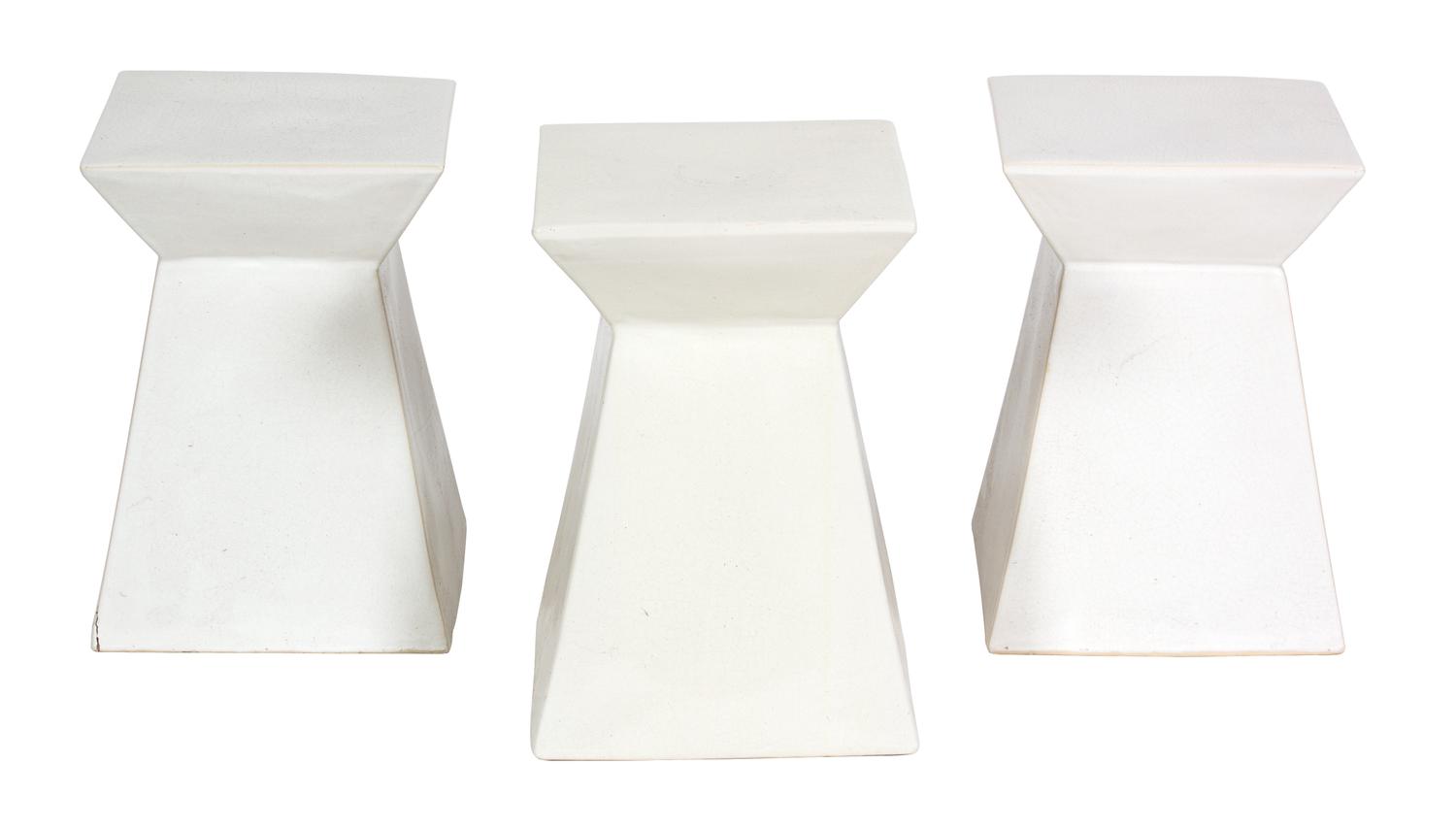 Three Contemporary White Glazed Ceramic Garden Seats Height 18 3/4 inches. — 20TH CENTURY