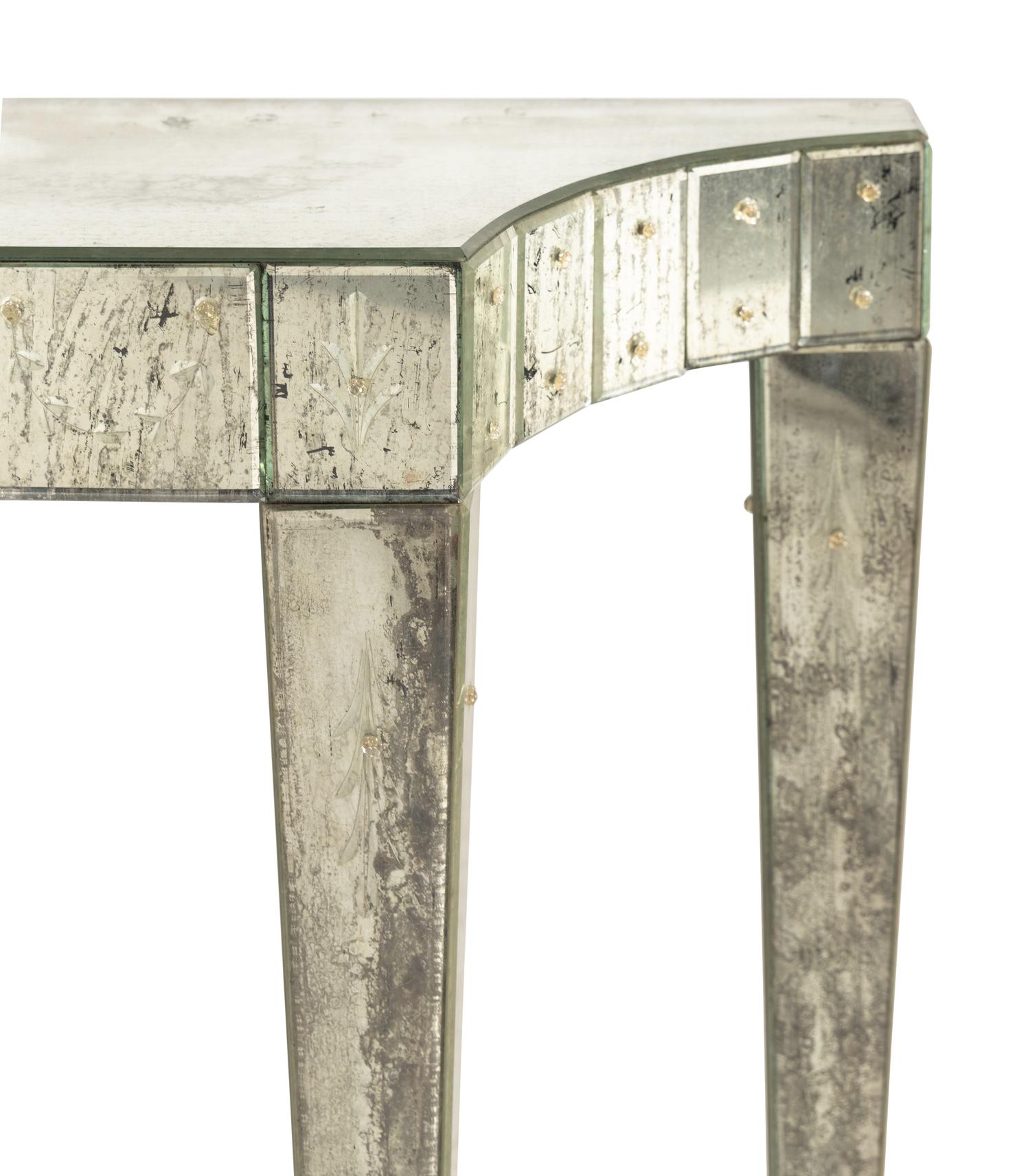 A Pair of Venetian Style Mirror-Veneered Console Tables and Mirrors