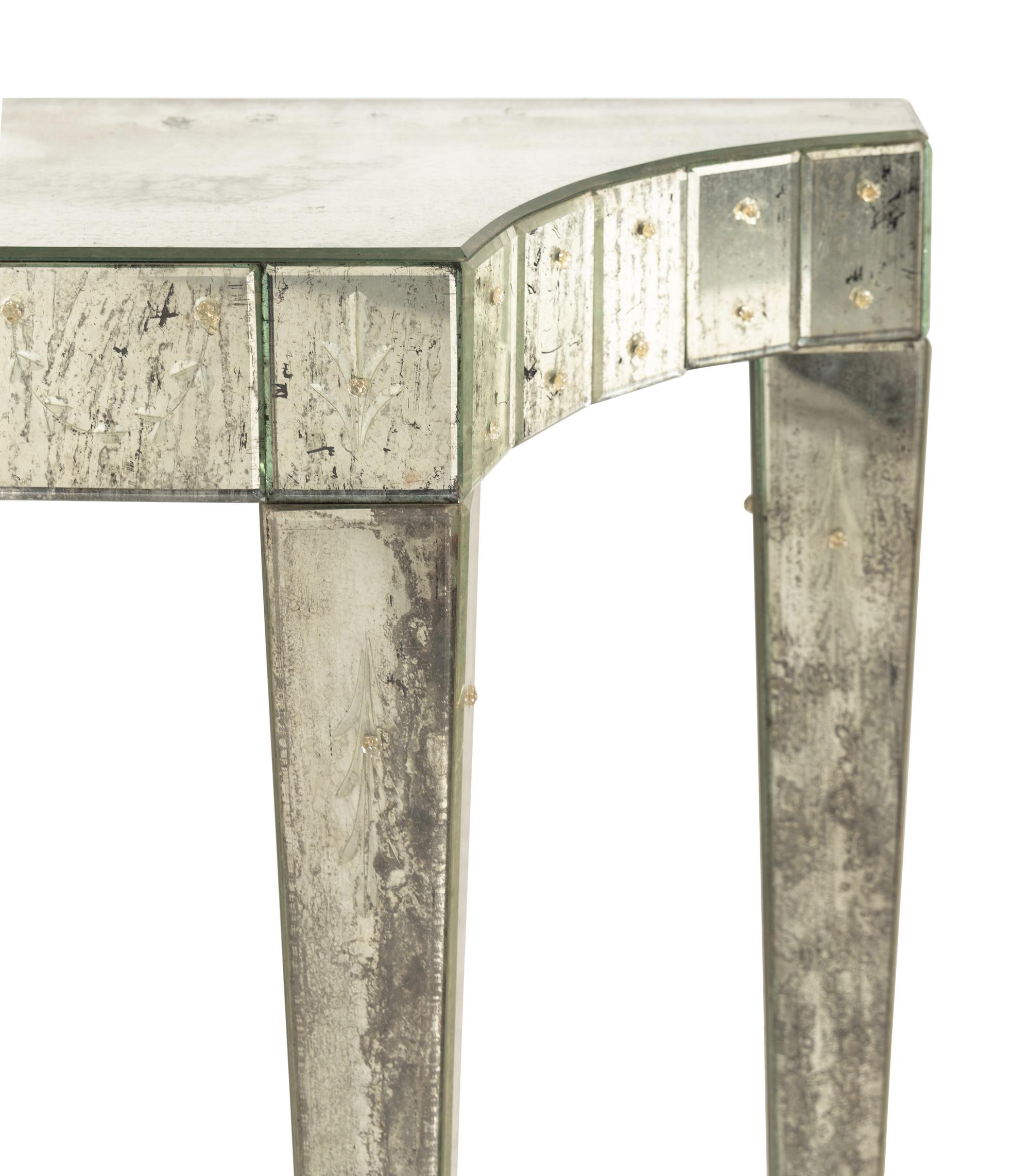 A Pair of Venetian Style Mirror-Veneered Console Tables and Mirrors