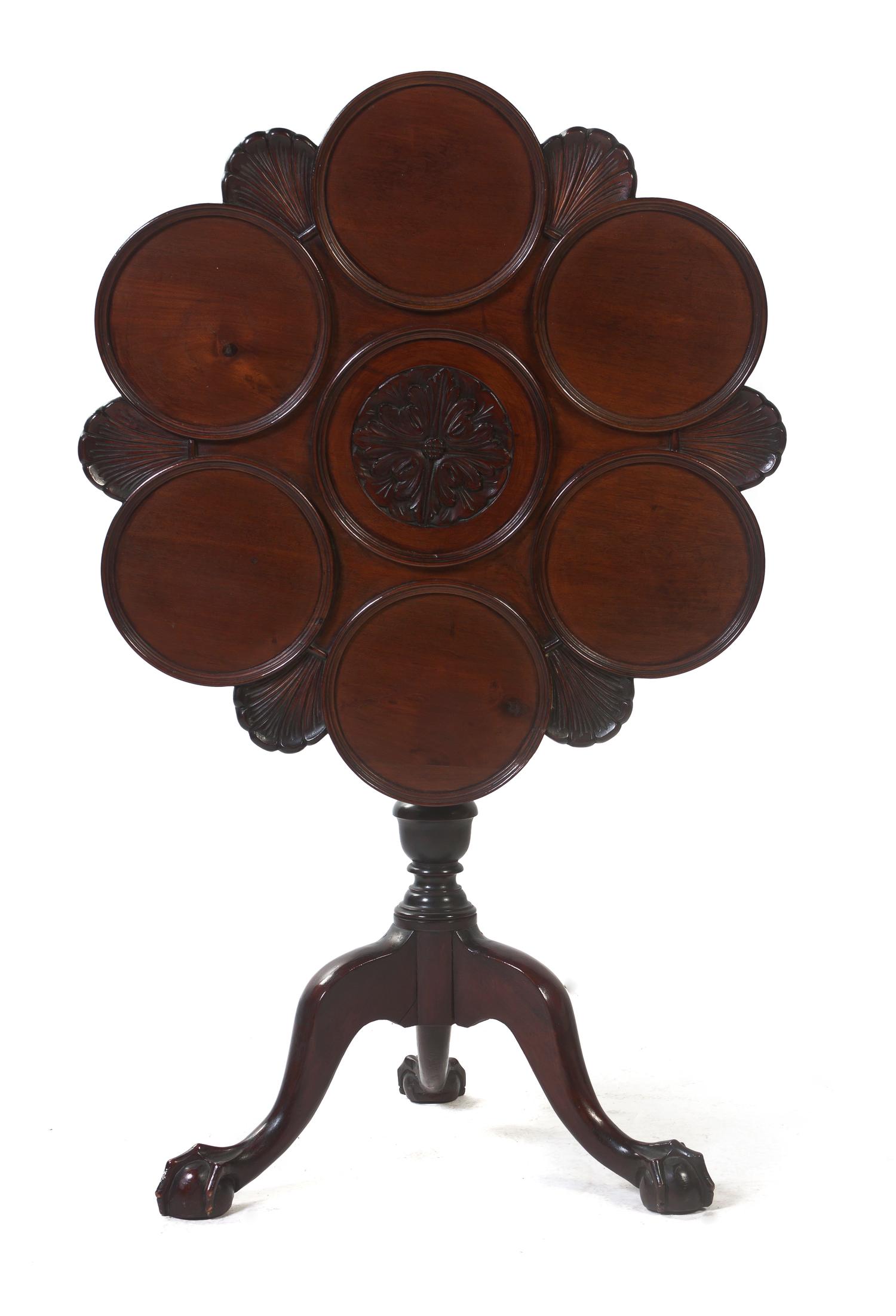 A George III Style Mahogany Tilt-Top Supper Table, Height 30 3/4 x diameter 28 1/2 inches.