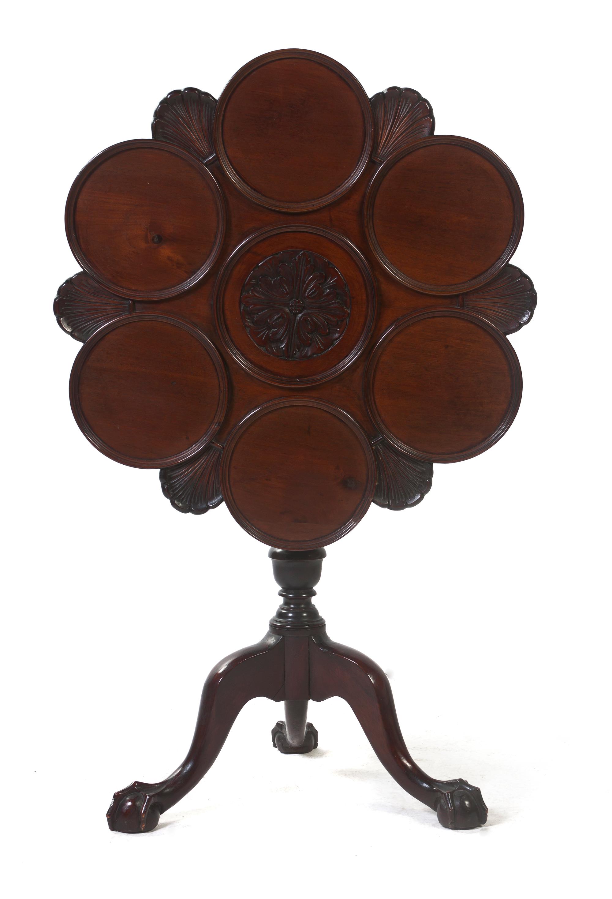 A George III Style Mahogany Tilt-Top Supper Table, Height 30 3/4 x diameter 28 1/2 inches.