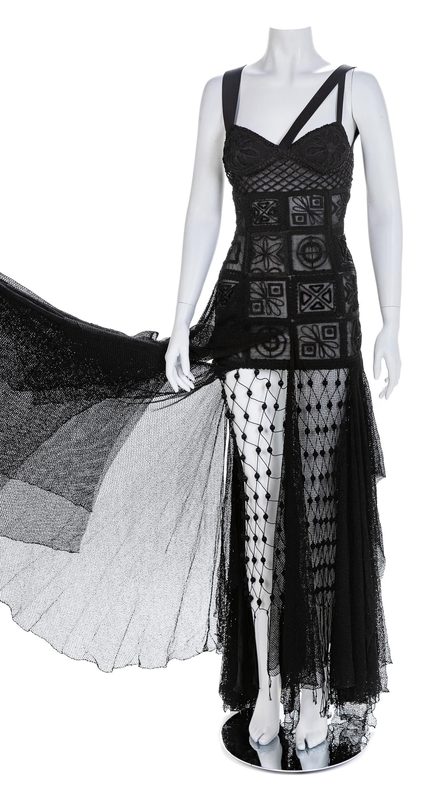 Atelier Versace Black Sheer Embroidered Gown, 1993-94 No size label