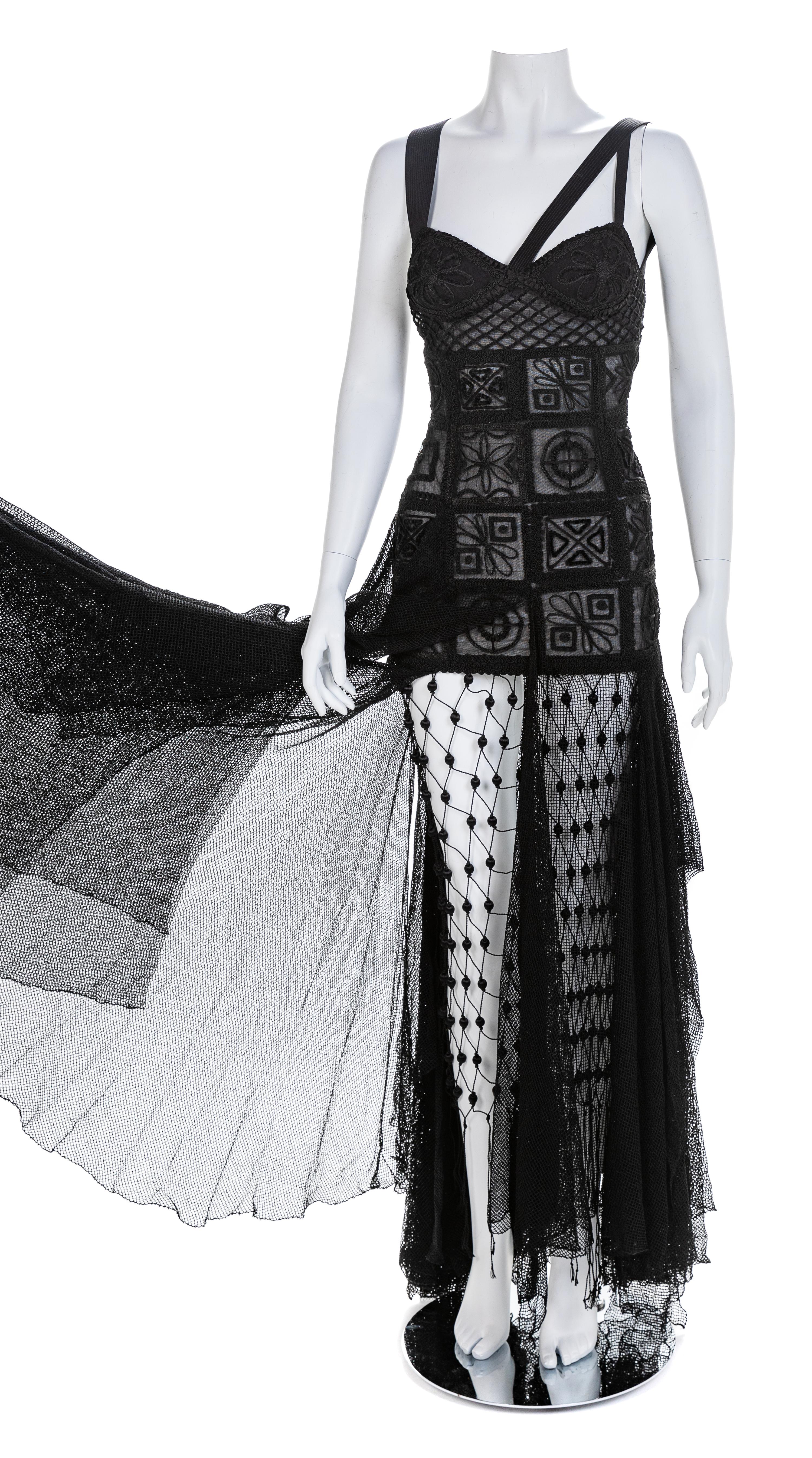 Atelier Versace Black Sheer Embroidered Gown, 1993-94 No size label