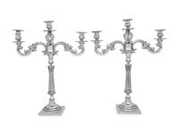 A Pair of Continental Silver Three-Light Candelabra