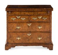 A Queen Anne Feather-Banded Burl Walnut Flip-Top Bachelor's Chest