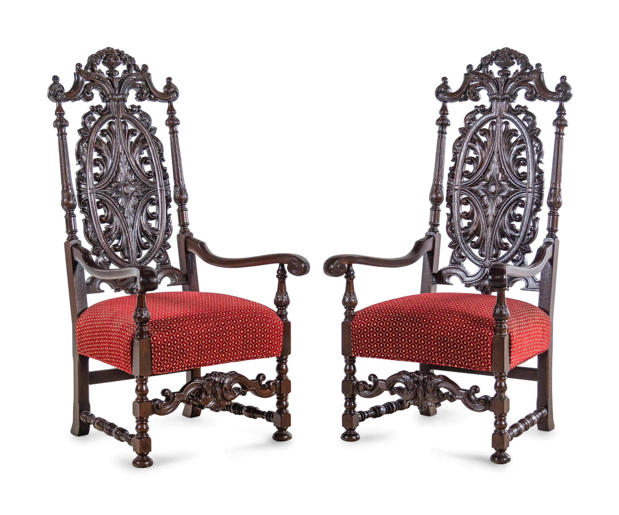 A Pair of Charles II Style Oak Armchairs
