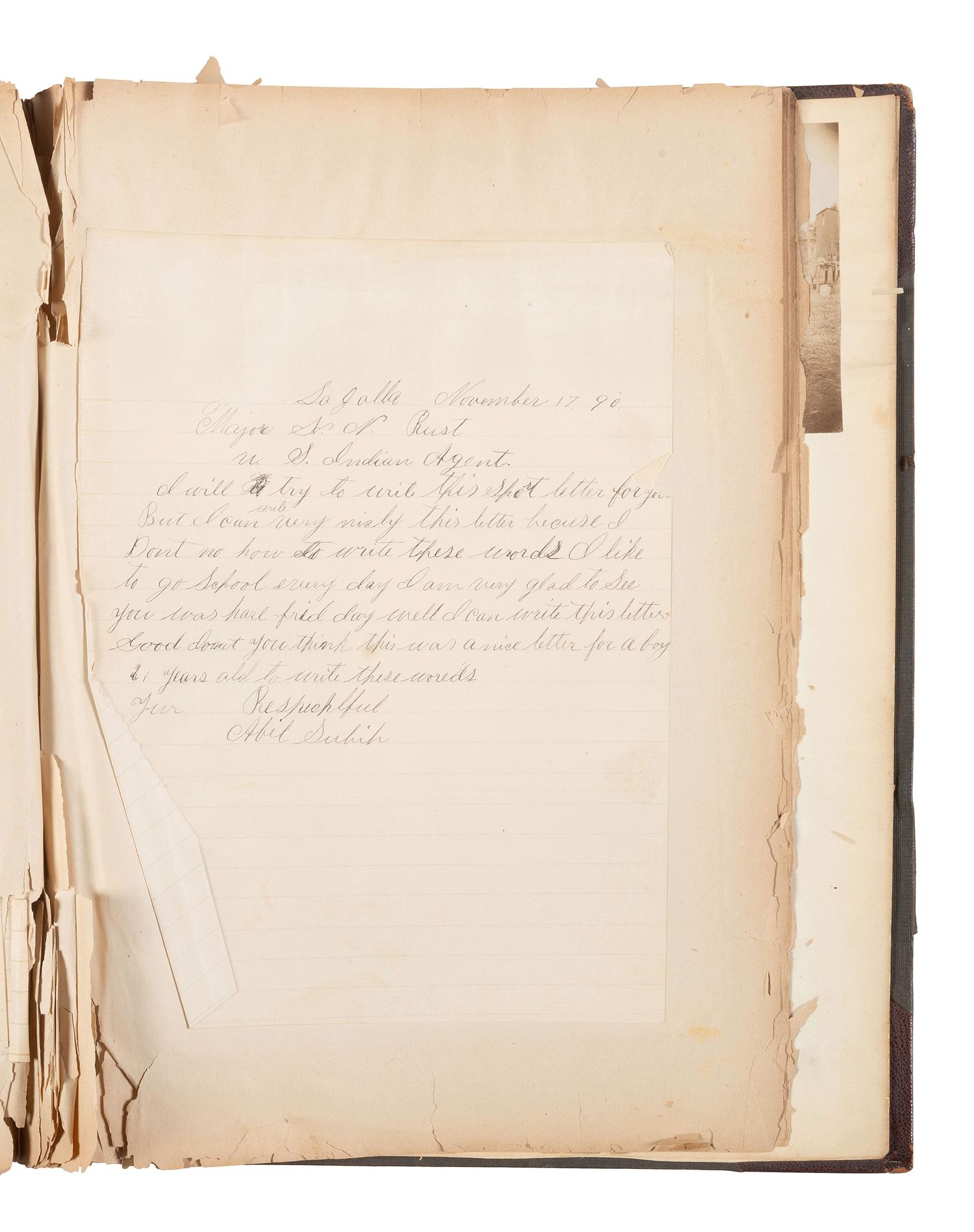 [NATIVE AMERICANS]. JUNKIN, William W. (1831-1903). A Collection of Indian Photographs and Views with Photos of a Few White Employes [ sic ] Together with Some Indian Letters and Paintings. Made by W.W. Junkin, Fairfield, Iowa. 1889-93.