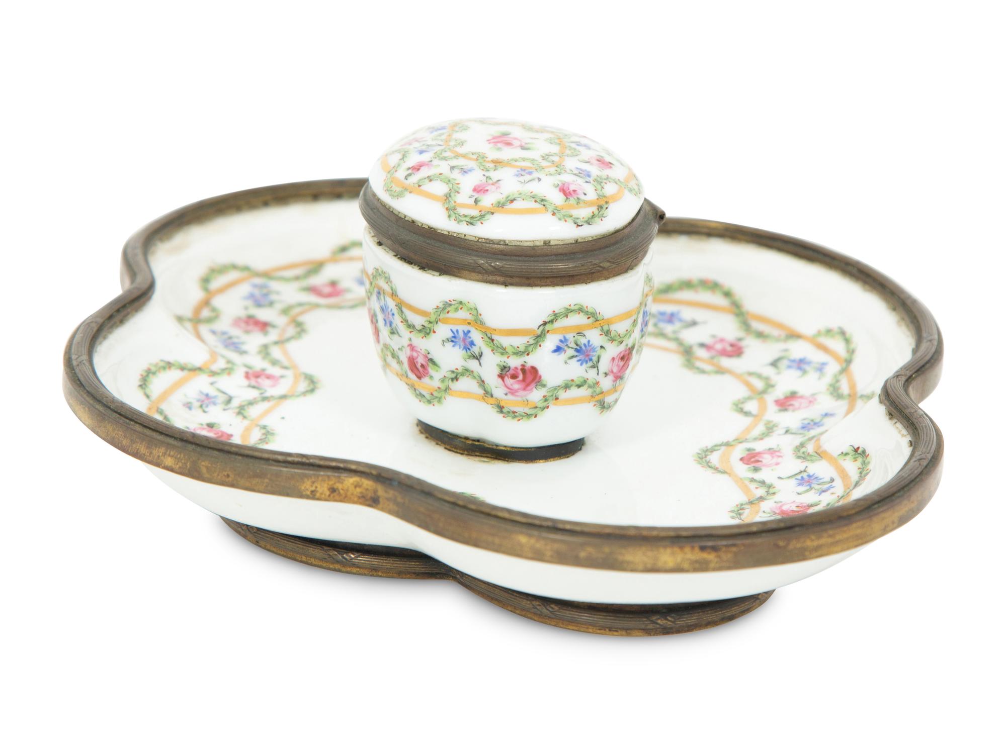 A Sèvres Porcelain and Gilt Bronze Inkwell