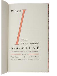 [FOUNTAIN PRESS]. MILNE, Alan Alexander (1882-1956). When I Was Very Young . New York and London: The Fountain Press and Methuen and Company, Ltd, 1930.