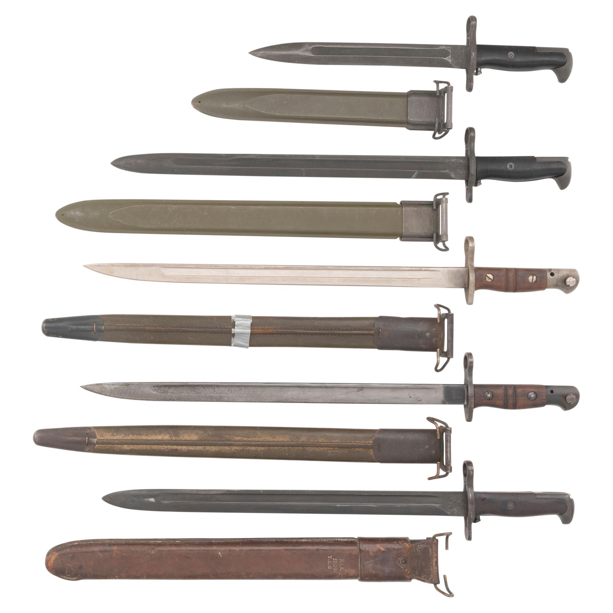 Five WWI & WWII Era US Knife Bayonets