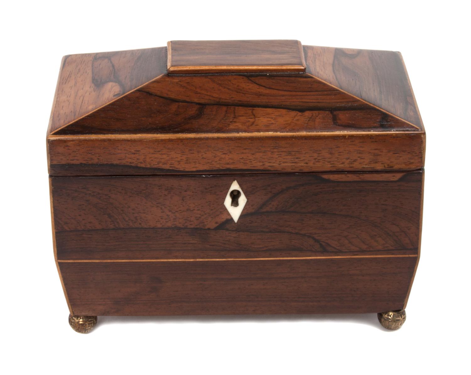 A Regency Rosewood Tea Caddy Height 6 x width 8 x depth 4 1/2 inches.