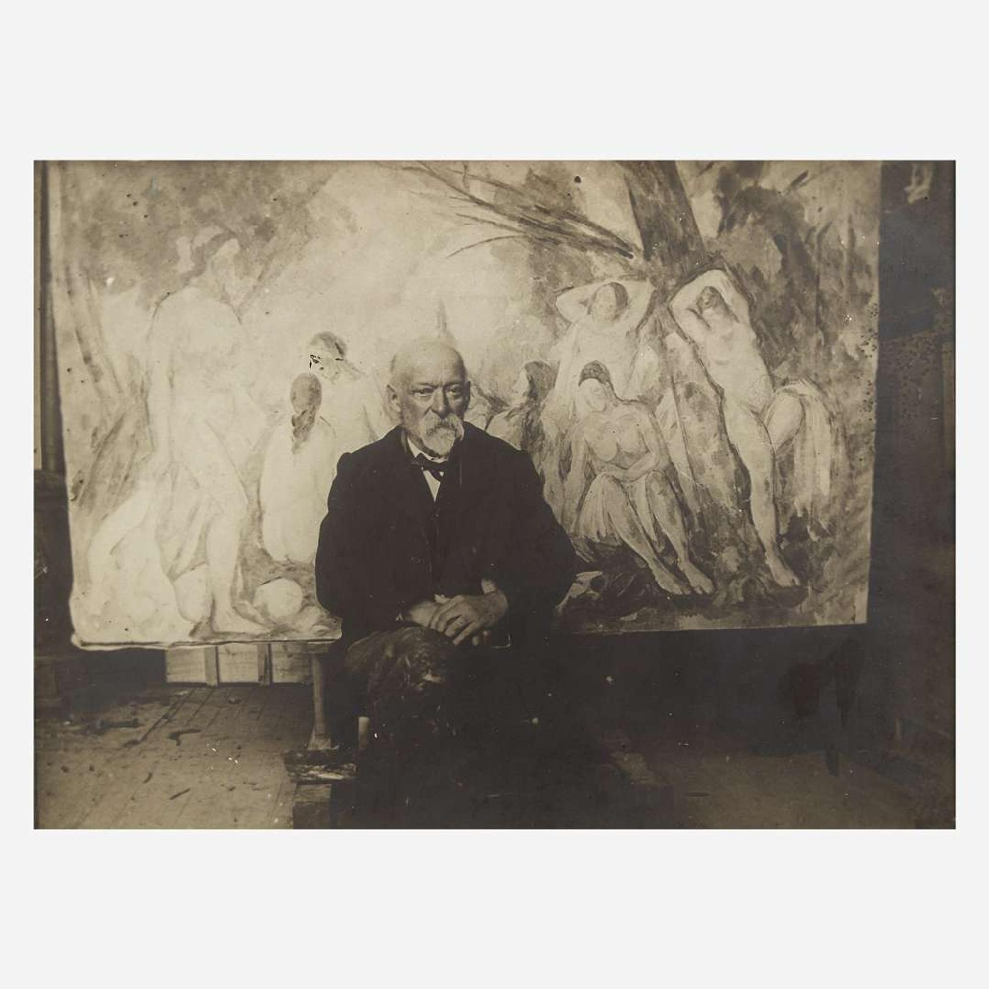 Émile Bernard (French, 1868-1941) Paul Cézanne, Portrait Dans L'Atelier Devant Les Grandes Baigneuses, Aix-En-Provence (Paul Cézanne, Portrait in the Workshop in Front of the Great Bathers, Aix-En-Provence)