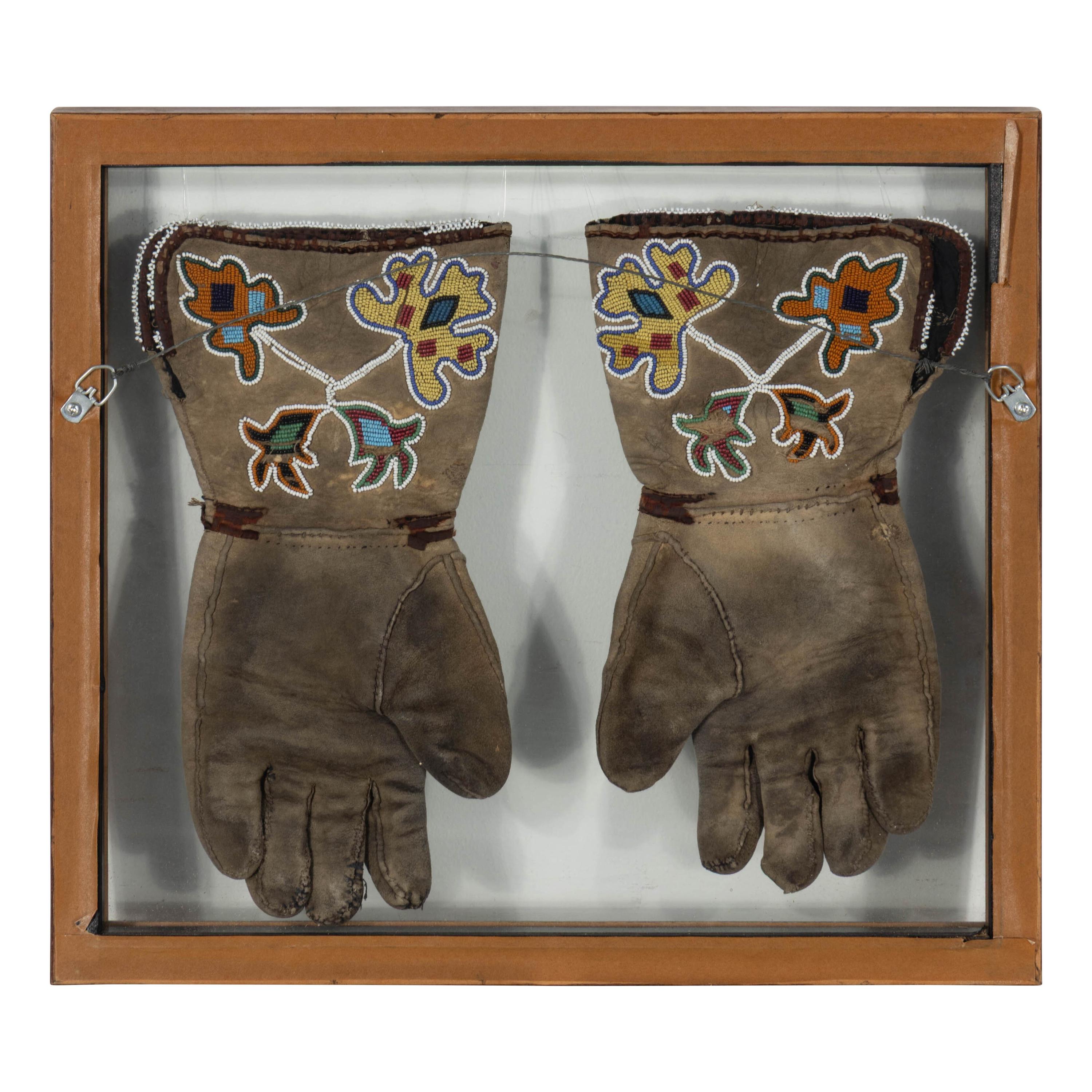 Plateau Beaded Hide Gauntlets, Two Pairs