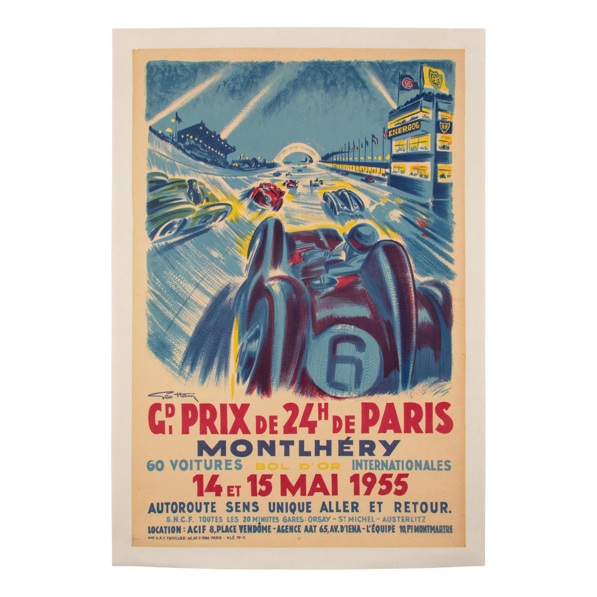 1955 Montlhery Grand Prix de 24 Heures de Paris Race Poster