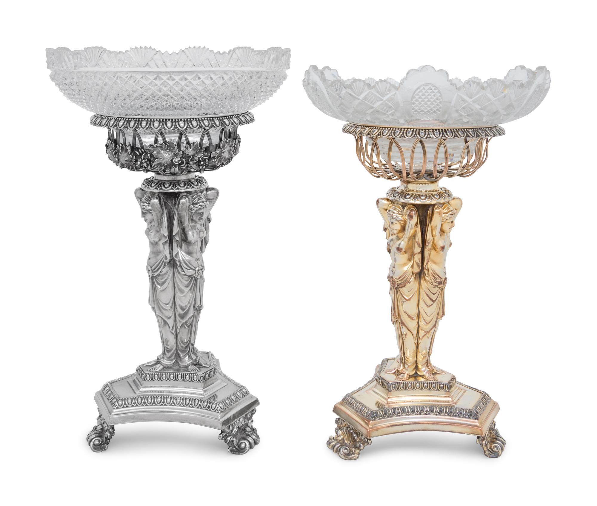 Two Sheffield Silver-Plate and Cut Glass Dessert Stands