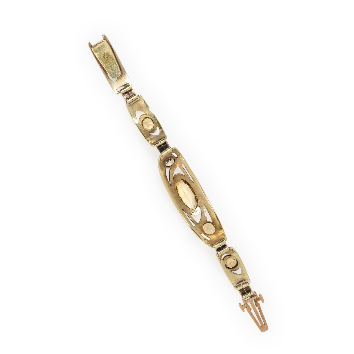 ART NOUVEAU, CITRINE, ENAMEL, AND YELLOW GOLD BRACELET