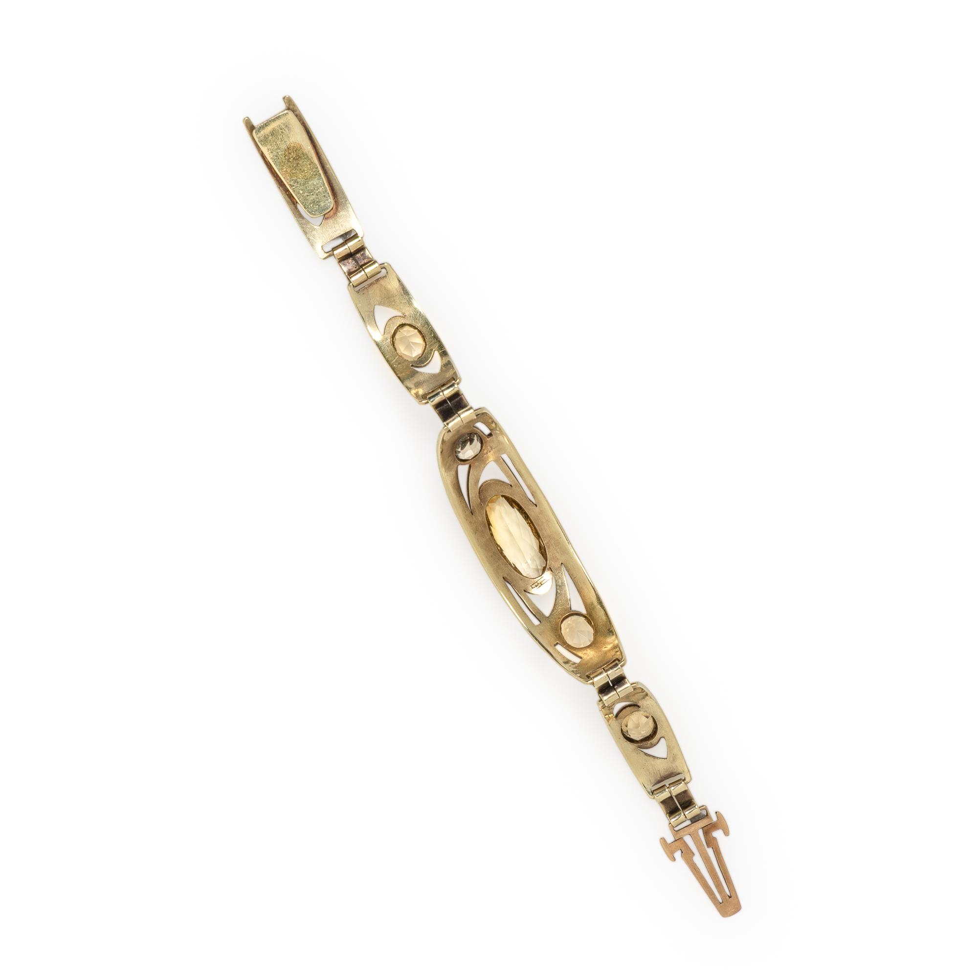 ART NOUVEAU, CITRINE, ENAMEL, AND YELLOW GOLD BRACELET