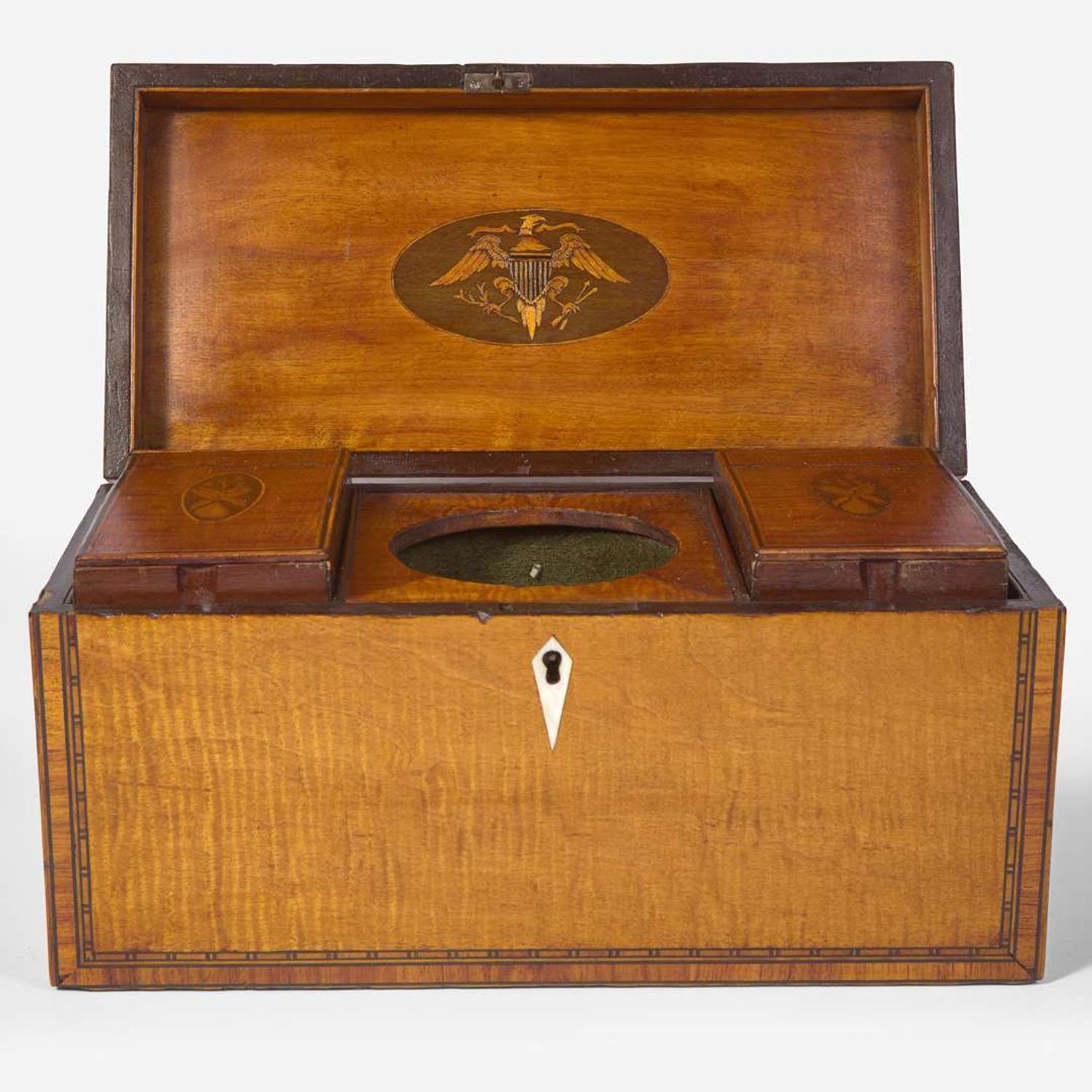 A Federal inlaid tiger maple or satinwood tea caddy circa 1800