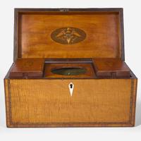 A Federal inlaid tiger maple or satinwood tea caddy circa 1800