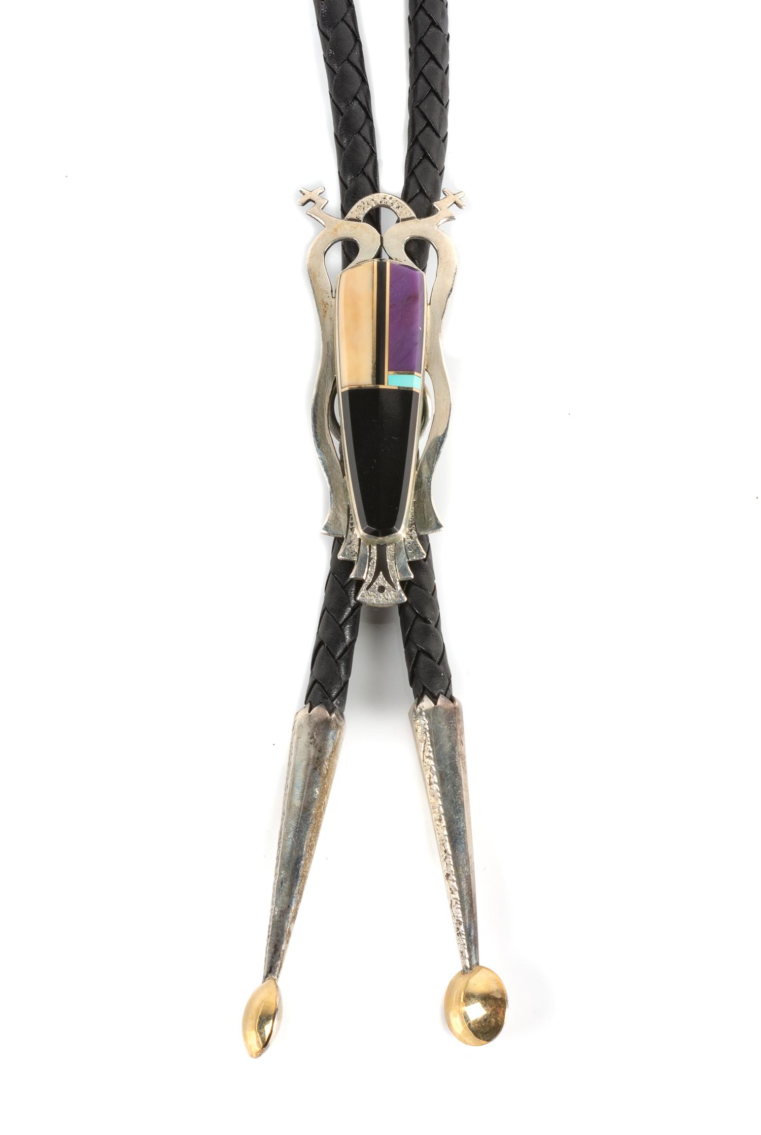 Southwestern Silver and Multi-Stone Bolo Height 3 x width 1 1/4 inches