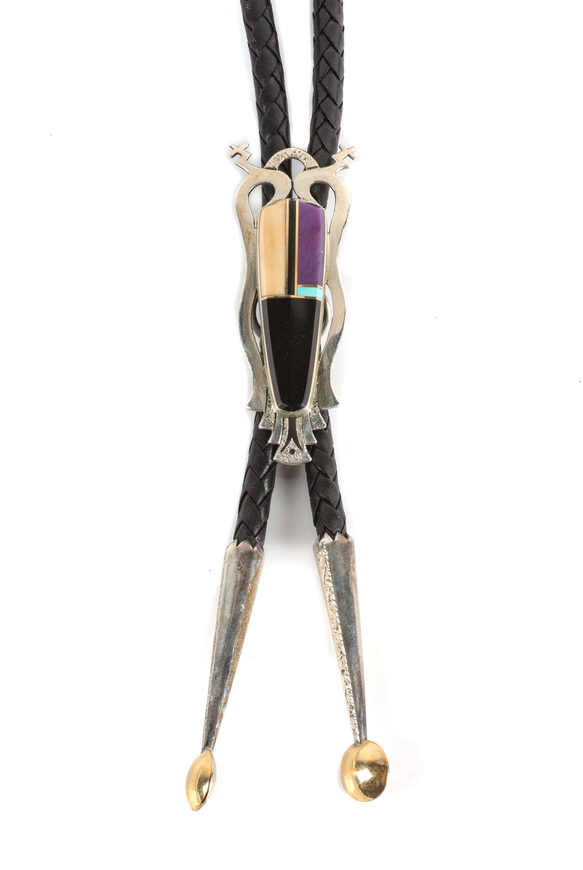 Southwestern Silver and Multi-Stone Bolo Height 3 x width 1 1/4 inches