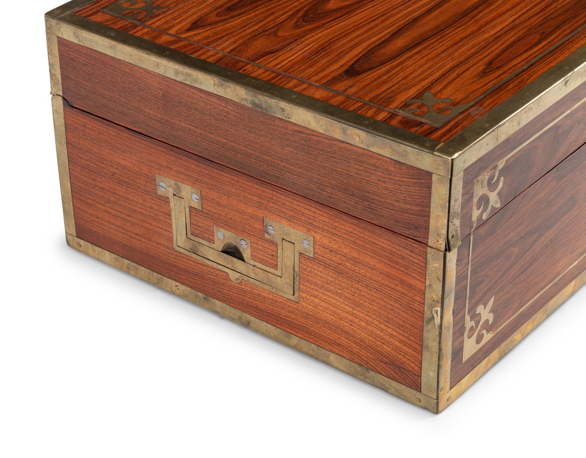 An English Brass Mounted Rosewood Jewelry Casket