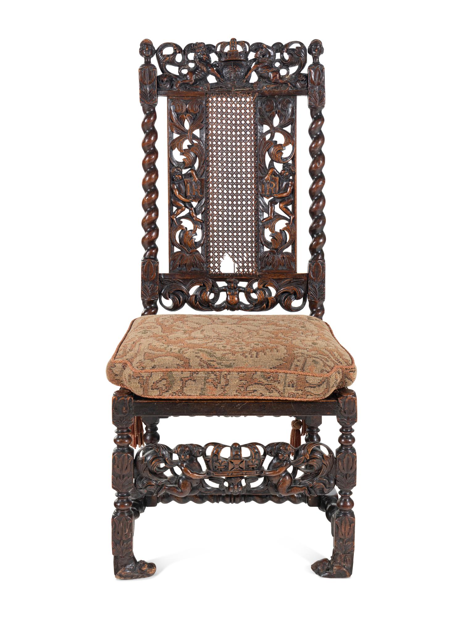 A James II Carved Walnut Side Chair