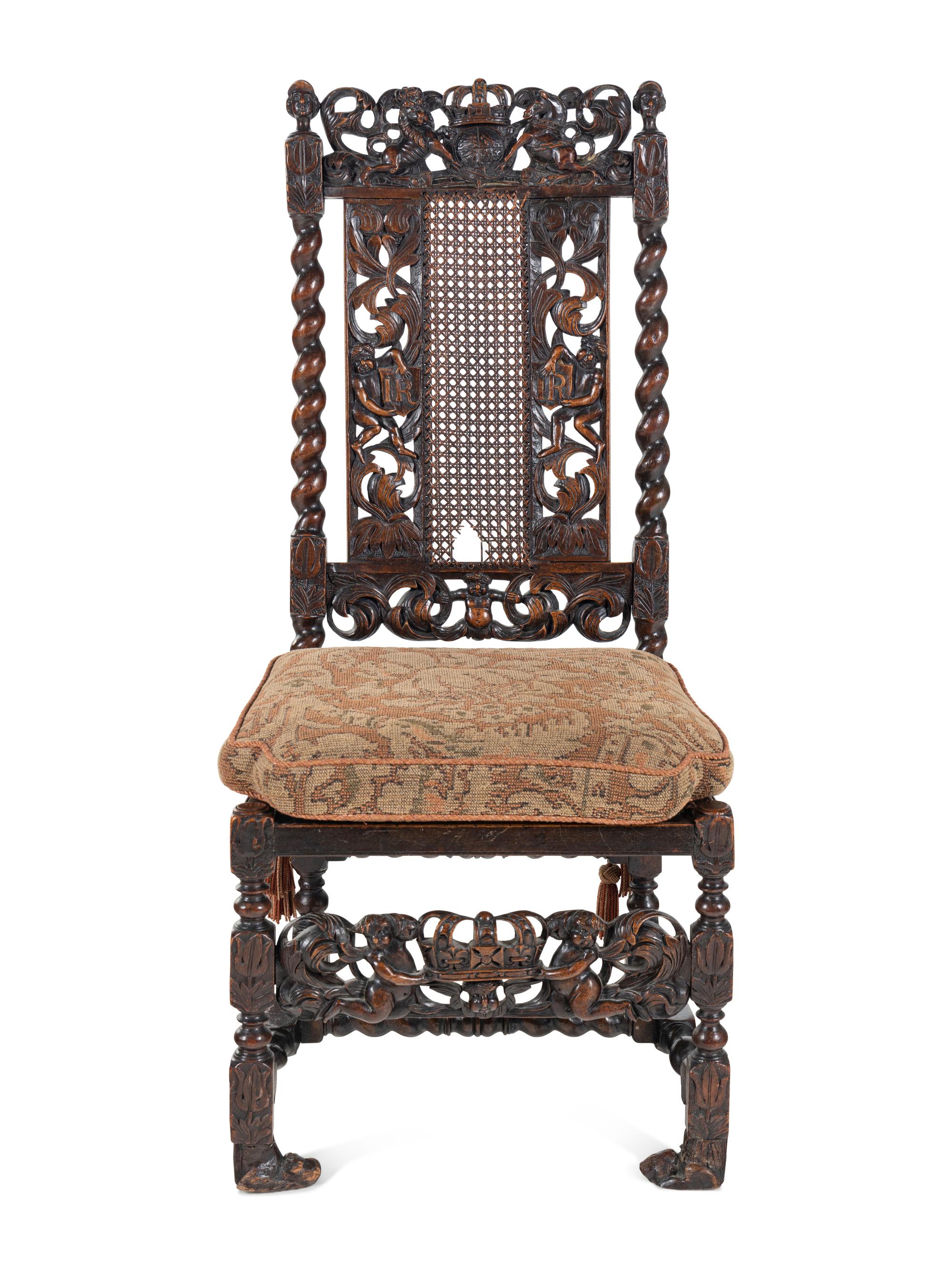 A James II Carved Walnut Side Chair