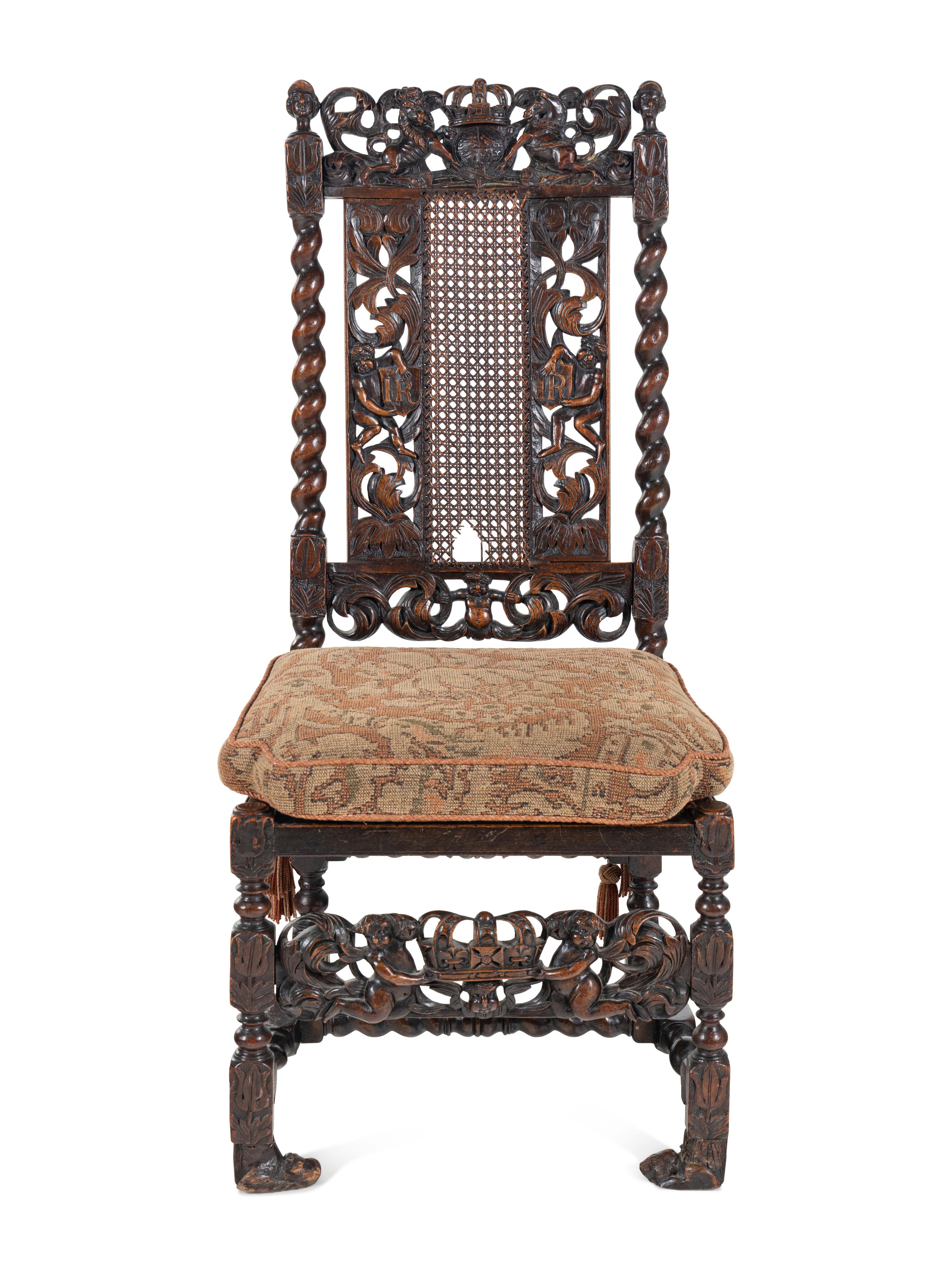 A James II Carved Walnut Side Chair