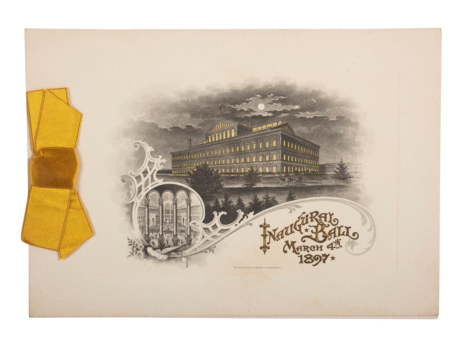 [MCKINLEY, William (1843-1901).] A group of 2 items, incl. presidential campaign mechanical medal and inaugural program.