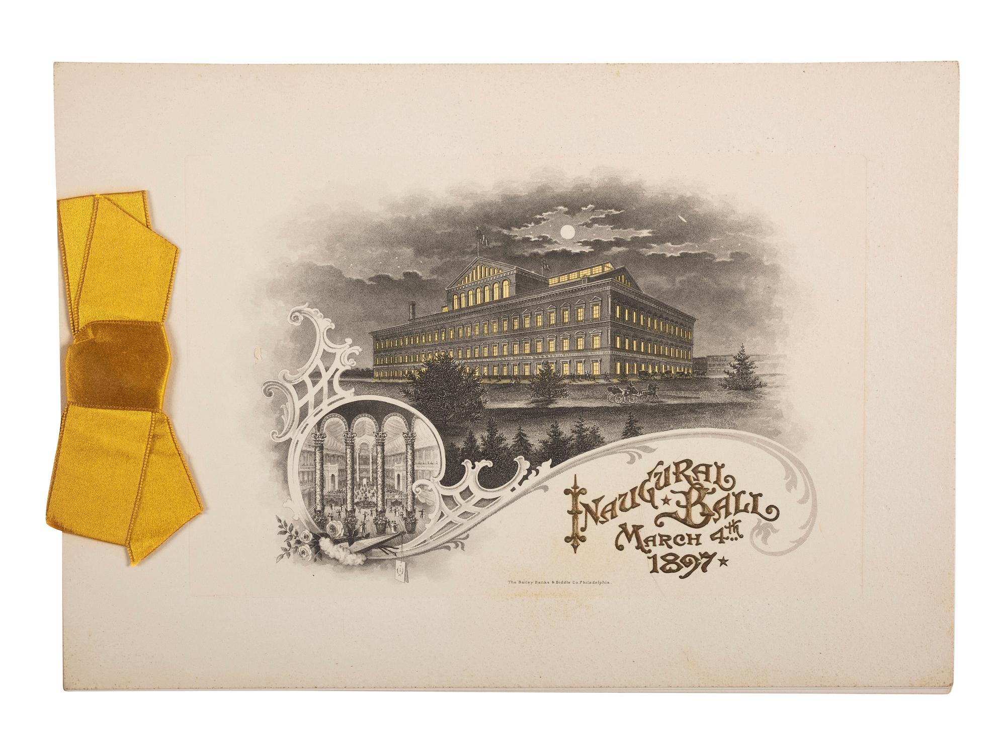 [MCKINLEY, William (1843-1901).] A group of 2 items, incl. presidential campaign mechanical medal and inaugural program.