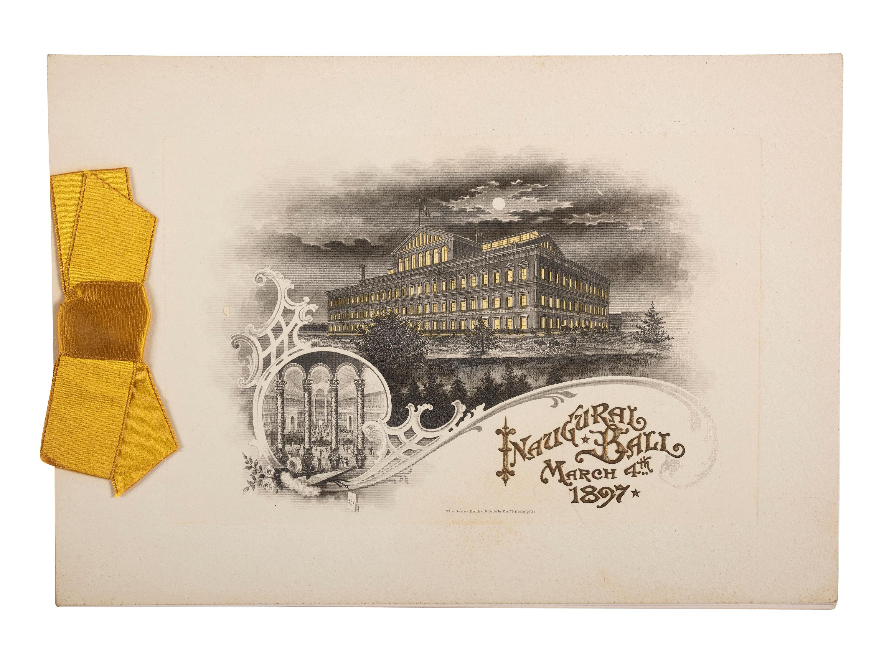 [MCKINLEY, William (1843-1901).] A group of 2 items, incl. presidential campaign mechanical medal and inaugural program.