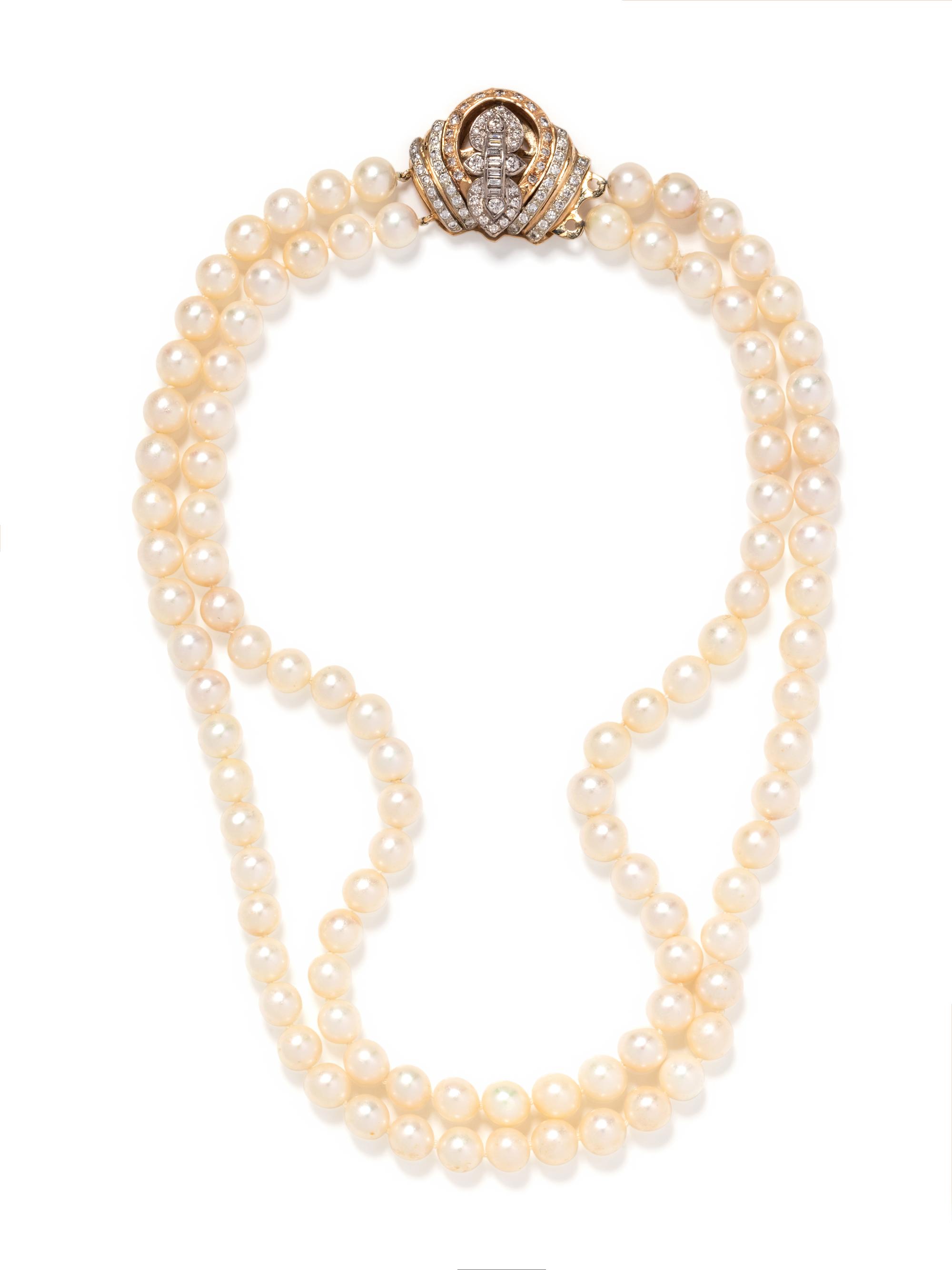 CULTURED PEARL AND DIAMOND NECKLACE
