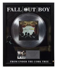 A Fall Out Boy: From Under the Cork Tree RIAA Certified 2x Platinum Presentation Album 21 1/4 x 17 1/4 inches.