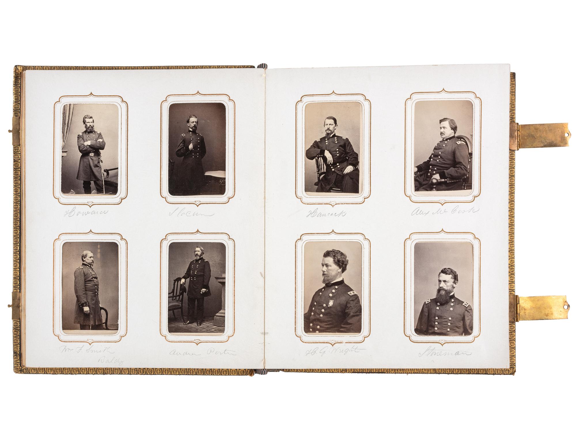 [CIVIL WAR]. BRADY, Mathew, photographer. Exceptional album containing 120 CDVs of Union generals and officers, incl. Joshua Chamberlain and George A. Custer. New York, NY: E. & H.T. Anthony, 1860s.
