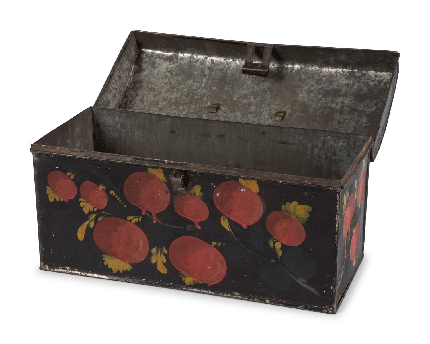 A Toleware Pomegranate or Cherry Paint Decorated Dome-Top Box