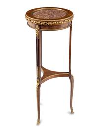 A Louis XVI Style Gilt Bronze Mounted Mahogany Marble-Top Side Table