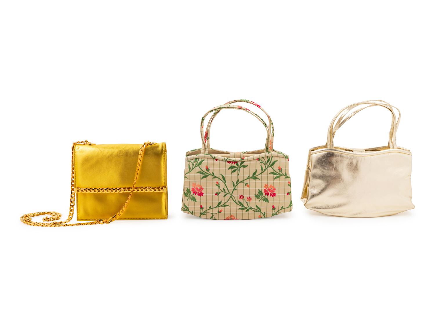 Two Manolo Blahnik Bags and A Fred Hayman Gold Bag,