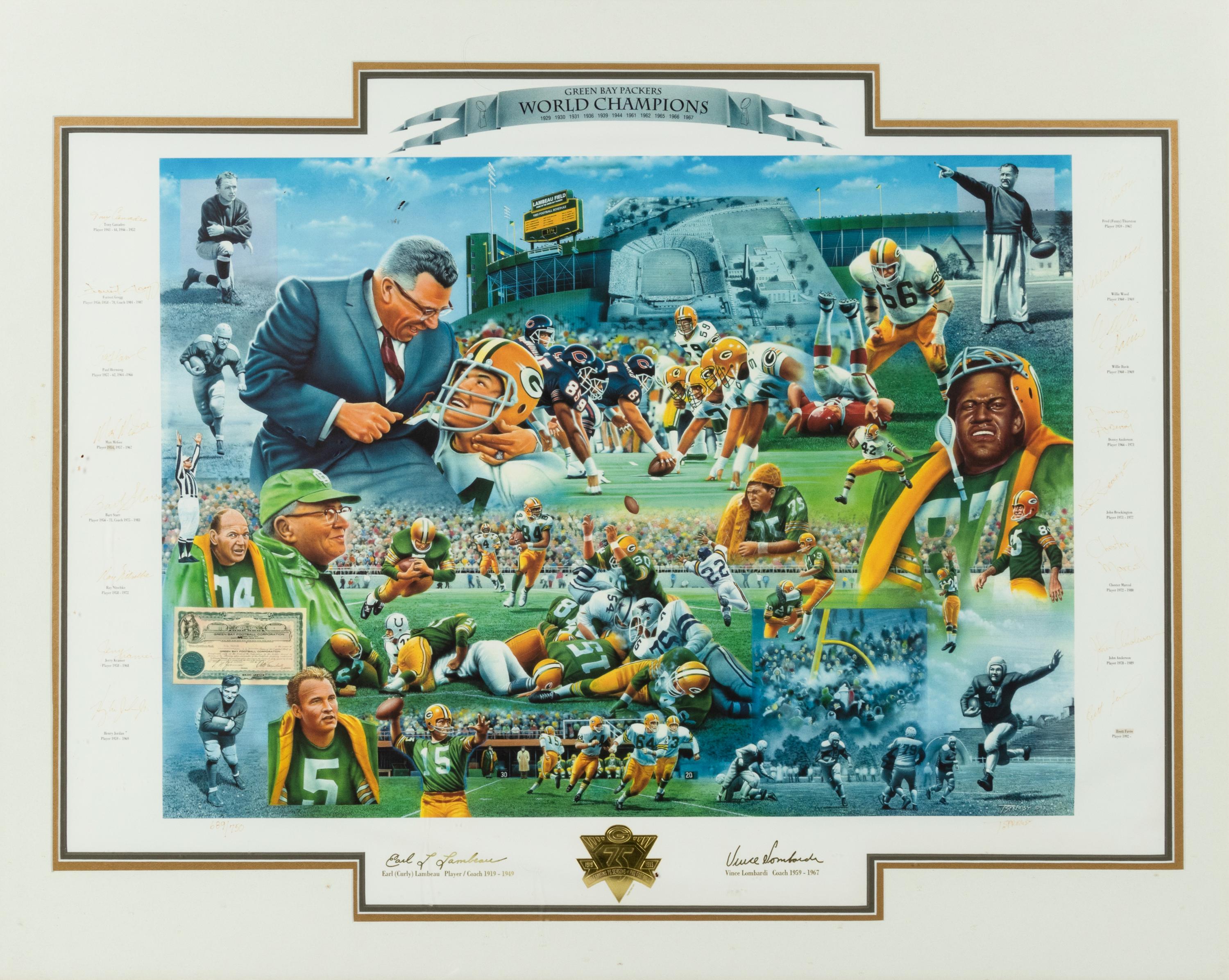 A Green Bay Packers World Champions Multi-Signed Autograph Presentation Formerly Displayed at Mike Ditka’s Restaurant