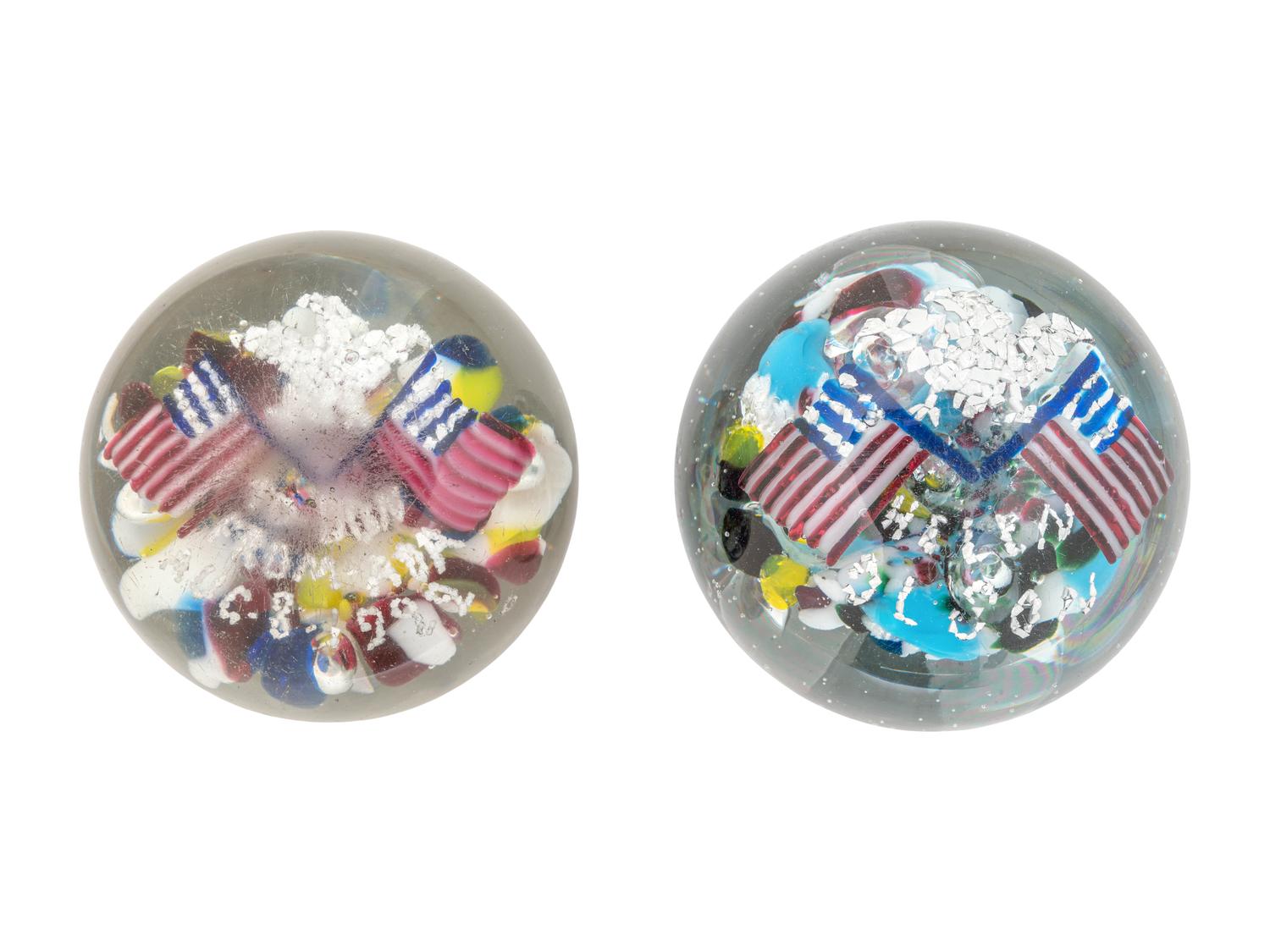 Two Large American Commemorative Glass Paperweights