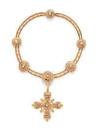 ANTIQUE, CONVERTIBLE YELLOW GOLD AND PEARL CROSS NECKLACE