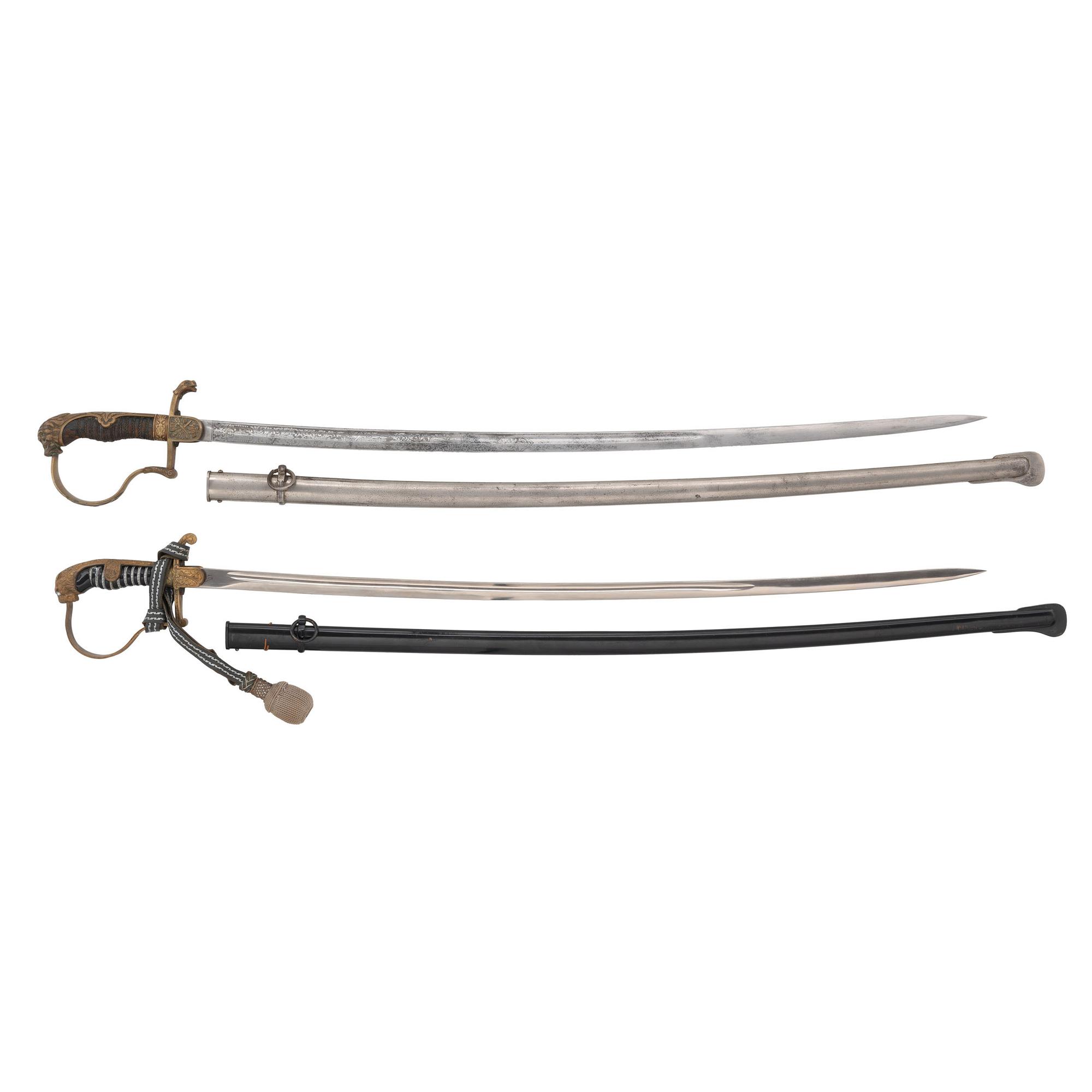 Lot of Two WWI-era German Officer's Lion Head Swords