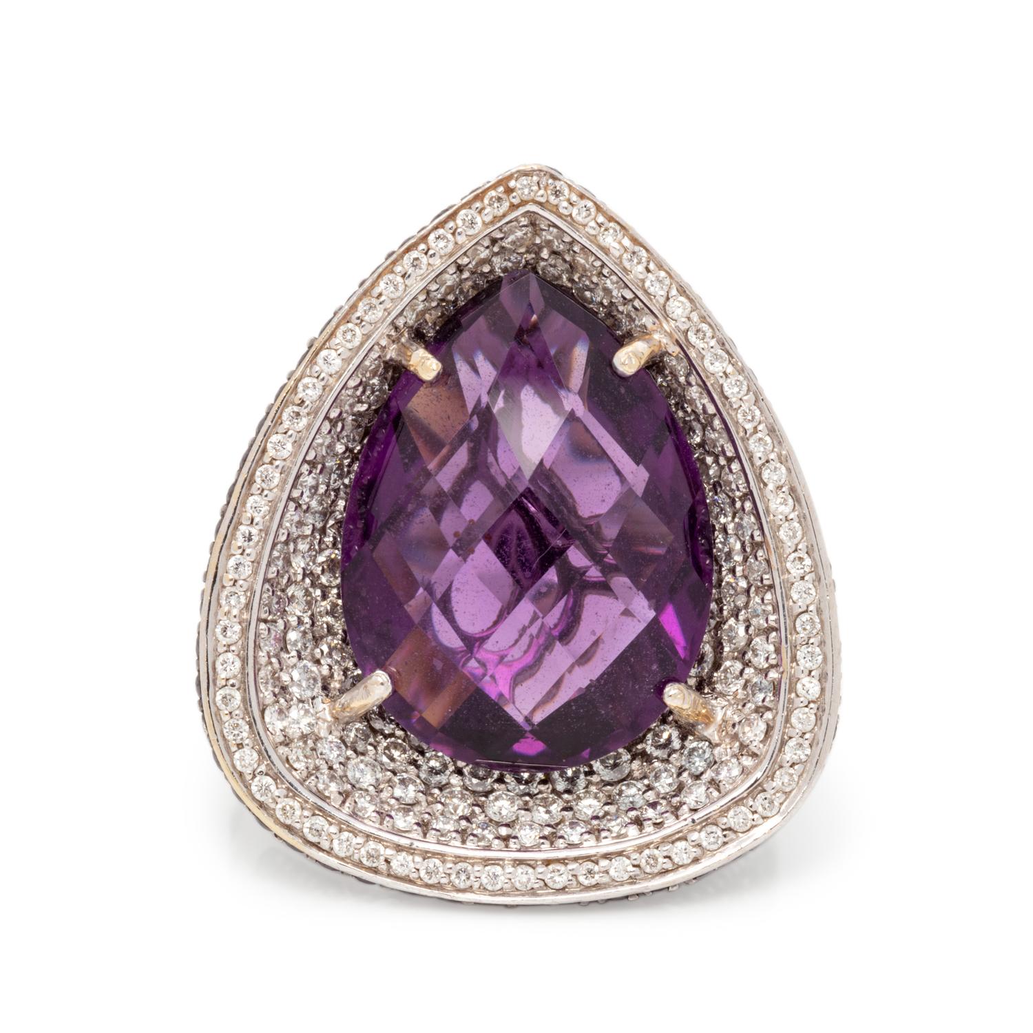 AMETHYST, DIAMOND AND BLACK DIAMOND RING