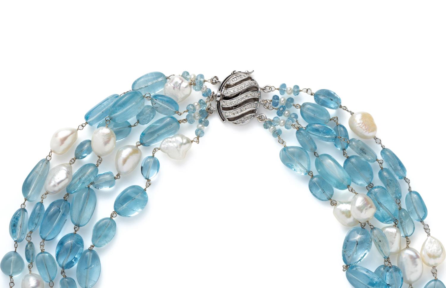AQUAMARINE AND PEARL BEAD NECKLACE
