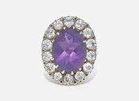 A 10K Yellow Gold, Amethyst, and Diamond Ring